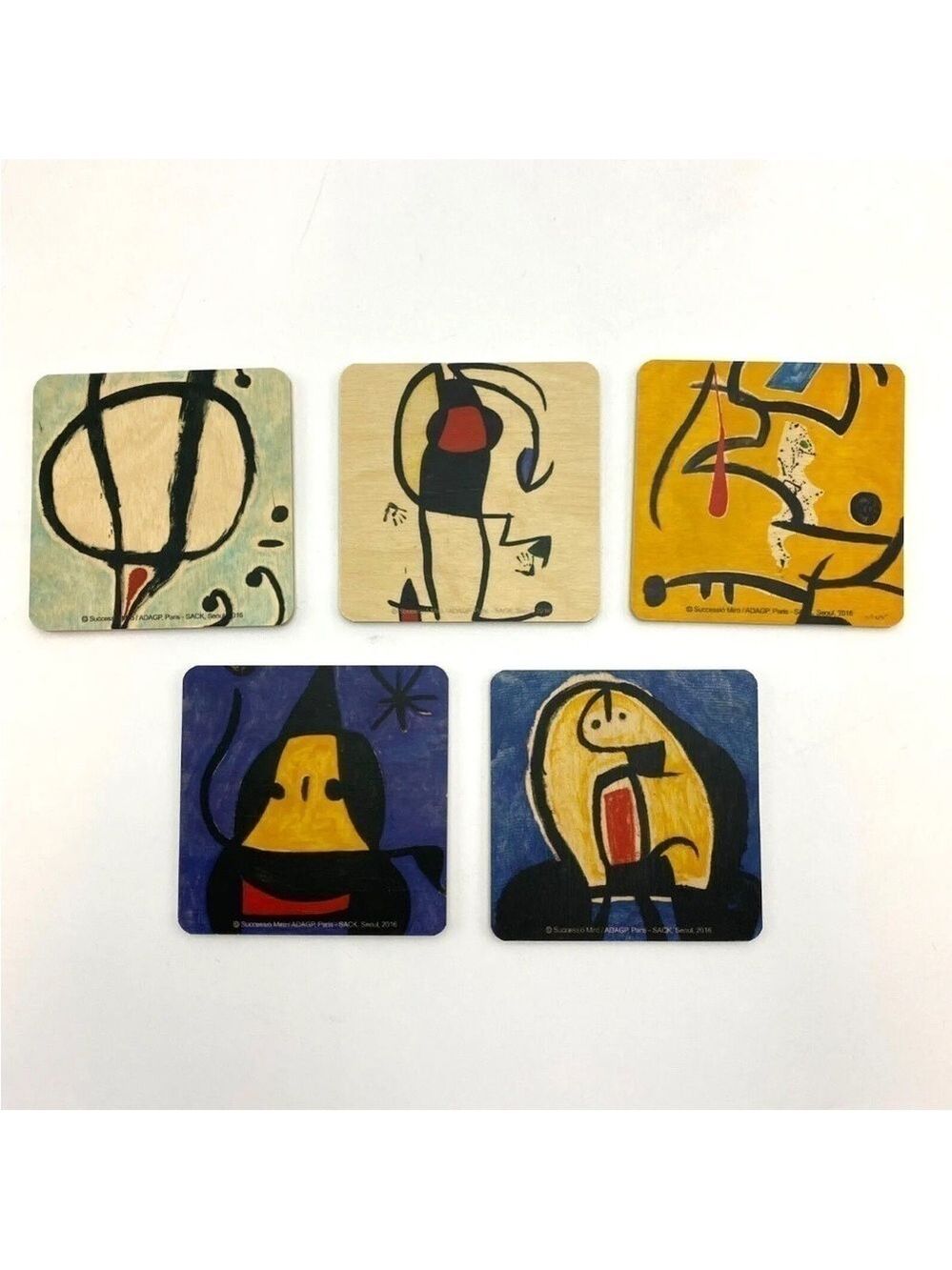 Joan Miro Wood Art Coasters Set of 5 w/ Stand SUCCESSIÓ MIRÓ/ ADAGP, Paris 2016
